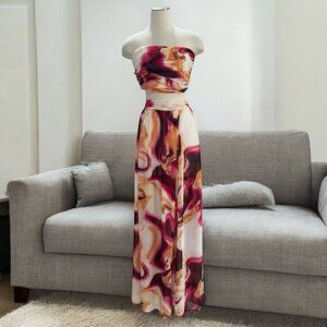 Steps New York Abstract Print‎ Two Piece Maxi Skirt And Bandeau Set Boho Chic
